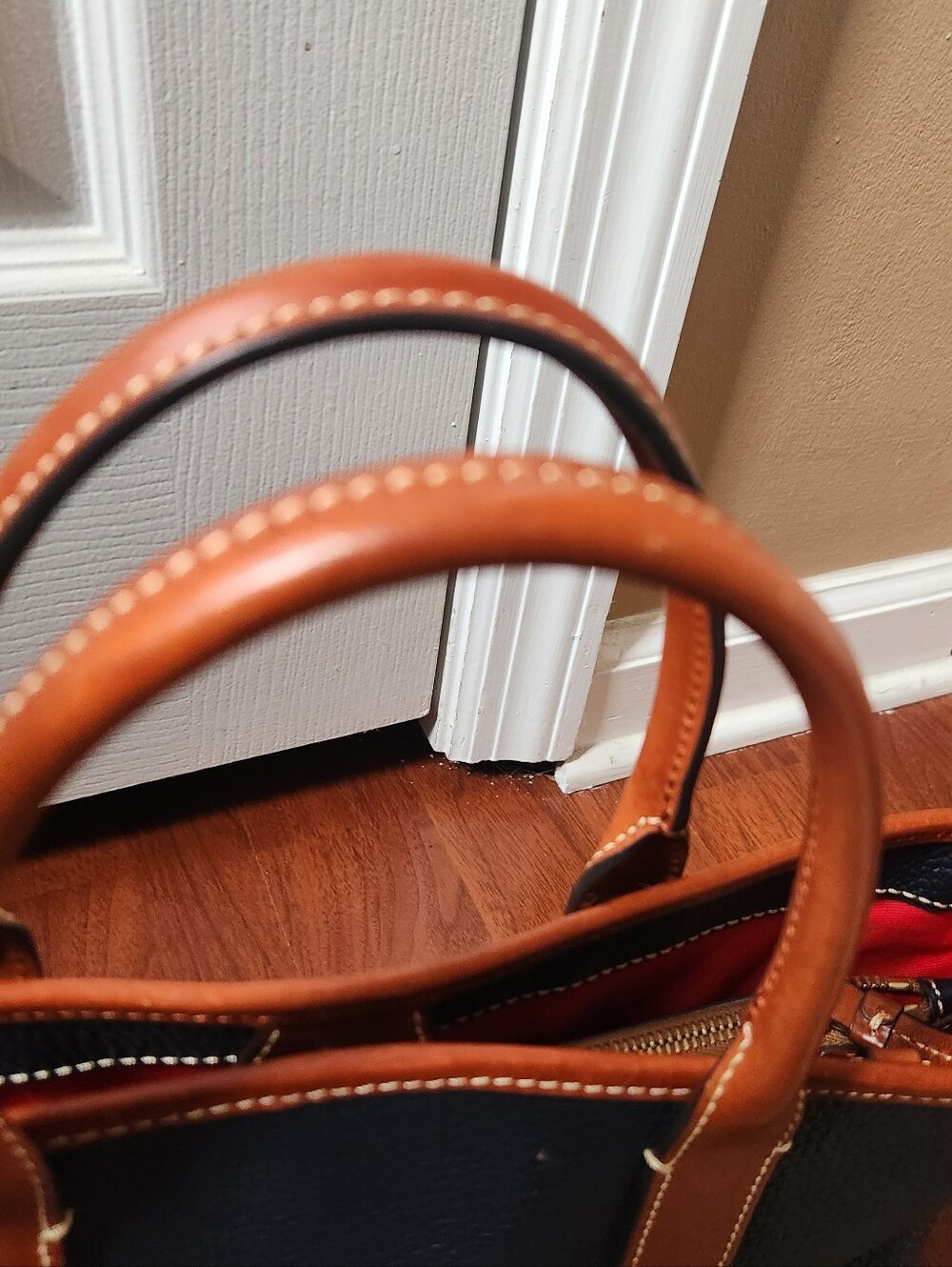 Dooney & Bourke Navy And TanPebbled Leather Brielle  Tote Satchel Shoulder Bag - Picture 7 of 11